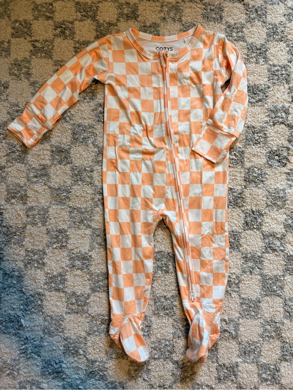 Cozys Orange Checkered Footed Onesie 12-18 Month